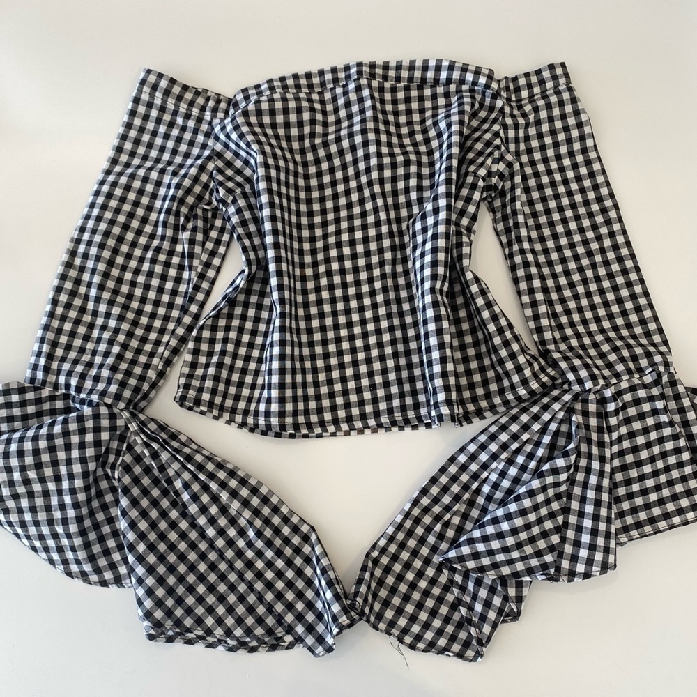 Black and White Gingham Off-Shoulder Top